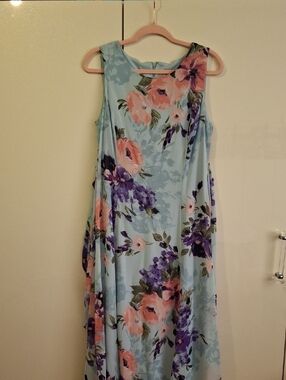 Anne Klein Pastel Blue Floral Dress with Pink & Purple Accents